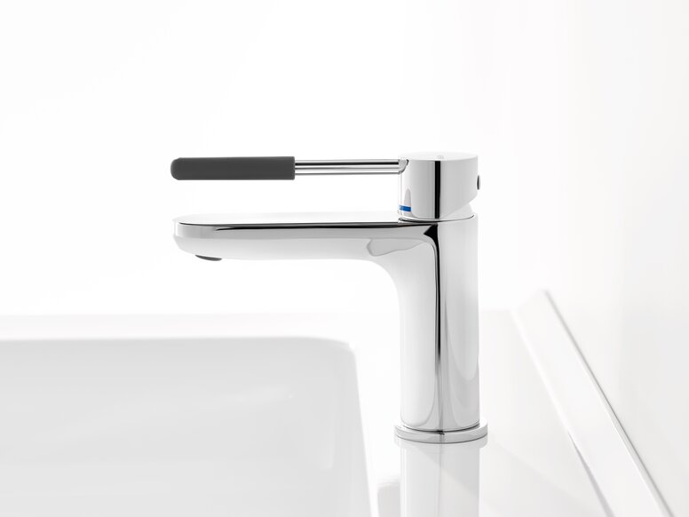 HEWI single lever fitting chrome with black polyamide handle element Chrome single-lever mixer tap