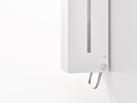 Distributeur de savon manuel au design carré en blanc mat en acier inoxydable