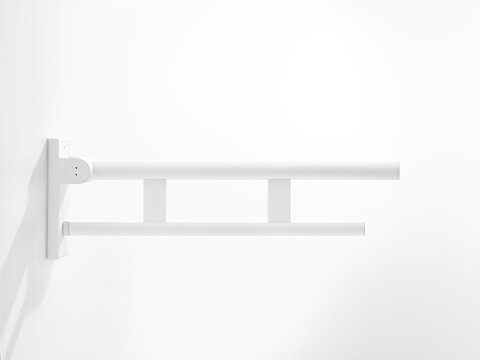 Barre d'appui pliante avec deux montants, couleur blanc mat, en acier inoxydable